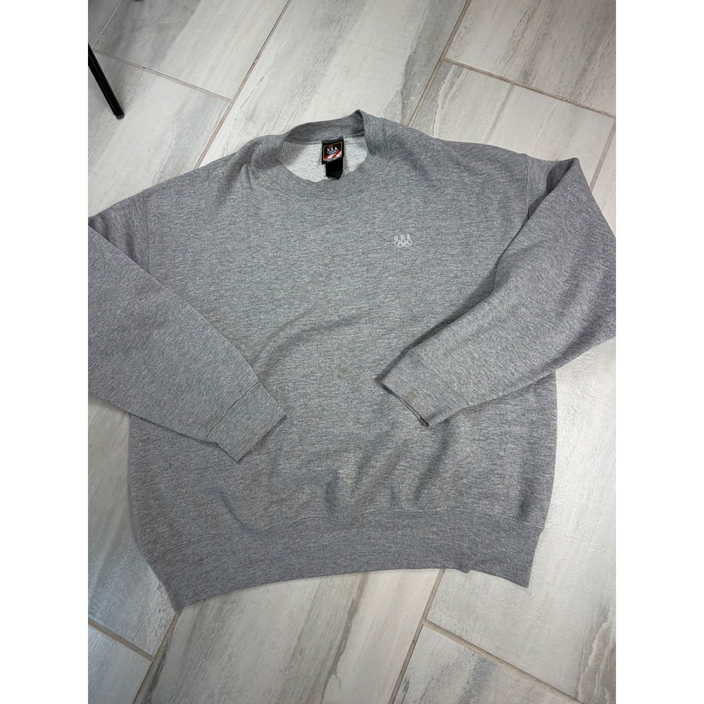 Vintage USA Olympics Crewneck Sweatshirt Heather Gray Embroidered Logo XL